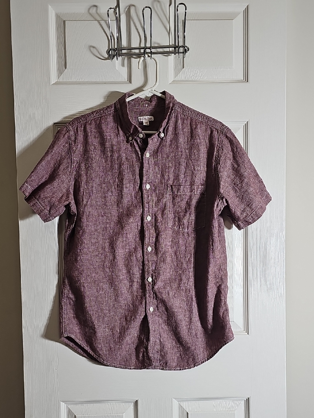 Merona Short Sleeve Button Down Shirt Linen Cotton Blend Mauve Pocket Size M